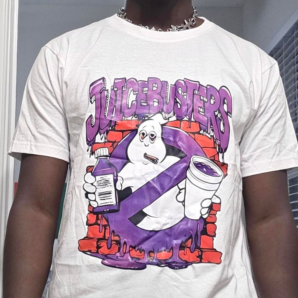 Juice Busters Lean Cup Ghost Graphic T-Shirt Y2K Streetwear